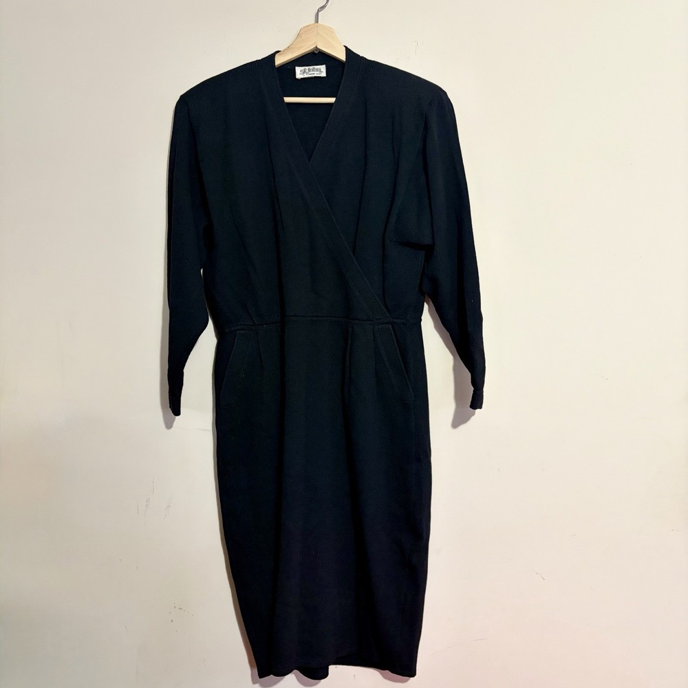 Luxury Vintage St John By Marie Grey Classic Black Heavy Knit Dress Sz 12